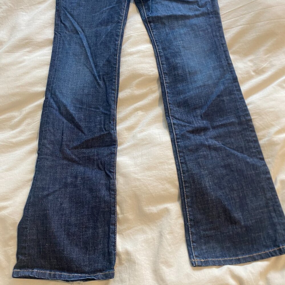 Vtg Guess Premium Y2K Denim Flare Leg Dark Wash Mid Rise Low Rise Jeans Size 31 - Picture 3 of 16